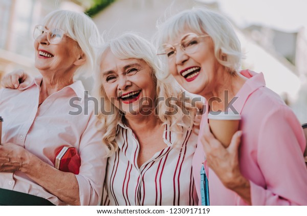 Waist Portrait Three Positive Older Women Stock Photo Edit Now