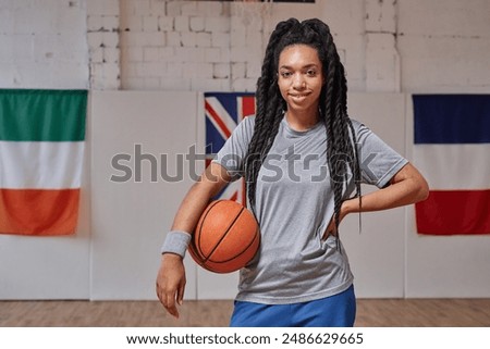Similar – Image, Stock Photo Portrait of positive basketball player training on street court