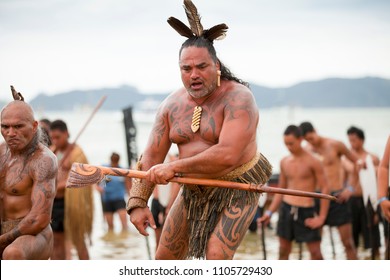 Waitangi, New Zeland, North Island, 02-06-2017,Maori Warriors With Tatoos, Celebrating Waitangi Day, The Anniversary Of The Treaty Of Waitangi Between The British Government And The Maori