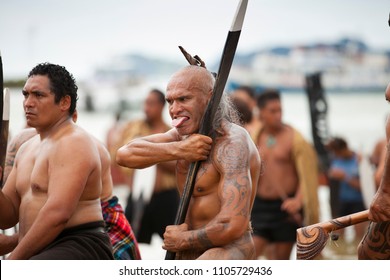 Waitangi, New Zeland, North Island, 02-06-2017,Maori Warriors With Tatoos, Celebrating Waitangi Day, The Anniversary Of The Treaty Of Waitangi Between The British Government And The Maori