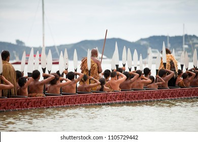 Waitangi, New Zeland, North Island, 02-06-2017,Maori Warriors With Tatoos, Celebrating Waitangi Day, The Anniversary Of The Treaty Of Waitangi Between The British Government And The Maori