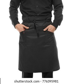 Waiter In Black Apron On White Background