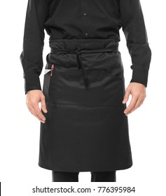 Waiter In Black Apron On White Background