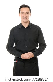 Waiter In Black Uniform On White Background