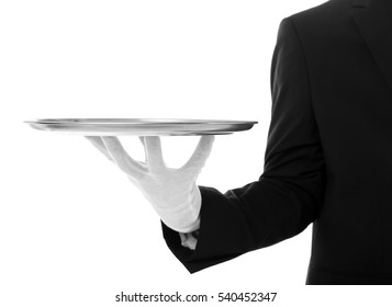 Waiter Hand With Tray On White Background