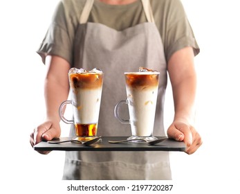 Waiter Holding Coffee Side View