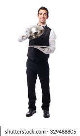 waiter holding a tray