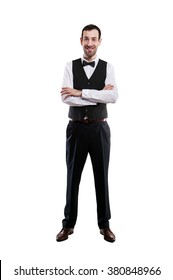 Waiter Isolated Over White Background, Full Body Apron.