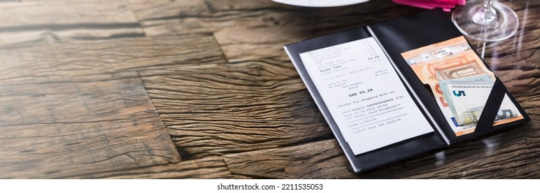 Waiter Restaurant Tip Money And Food Receipt