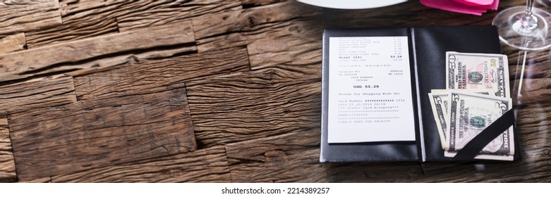 Waiter Restaurant Tip Money And Food Receipt