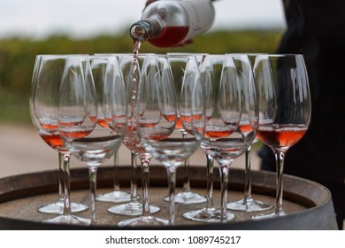 Waiter Serving Many Glasses Of Rose Wine In A Winery - Mendoza, Argentina