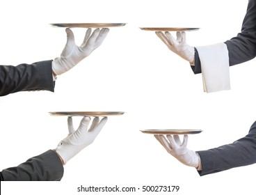 Waiters hands holding empty trays