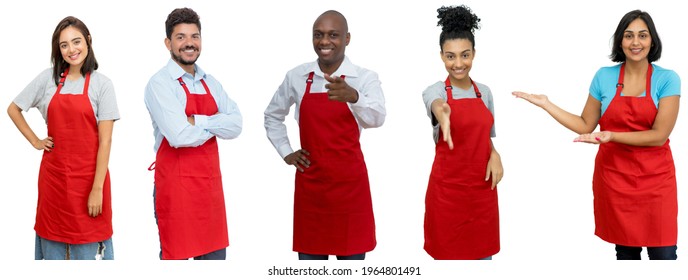 Waiters And Waitresses And Clerks - Group Of Awesome Latin American And African And Caucasian Workers Isolated On White Background For Cut Out