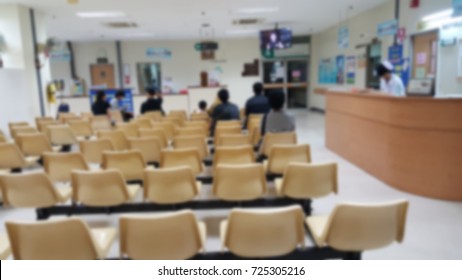 Waiting Area On Sunday Morning At Obstetrics And Gynecology Department In The Public Hospital Or Government Hospital, Thailand. Patients Waiting To See Doctor Concept. Blurred Background.