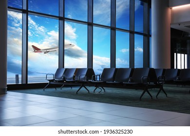 Waiting area with seats in new airport terminal - Shutterstock ID 1936325230