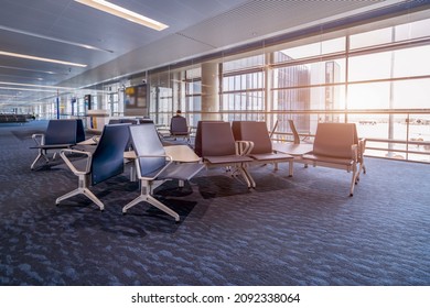 Waiting area with seats in new airport terminal