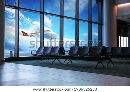 Waiting area with seats in new airport terminal