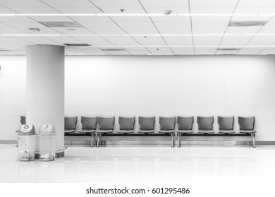 Waiting bench, Row of wait zone in airport terminal transit building.
