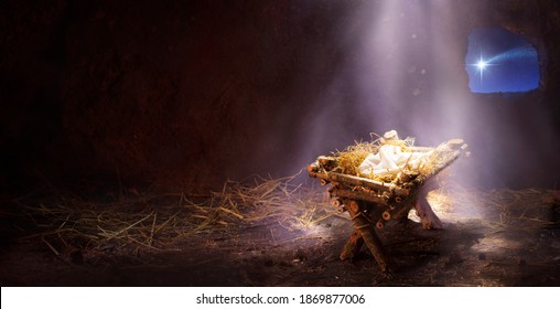 Waiting for the Messiah - Empty manger with Comet Star coming - Shutterstock ID 1869877006