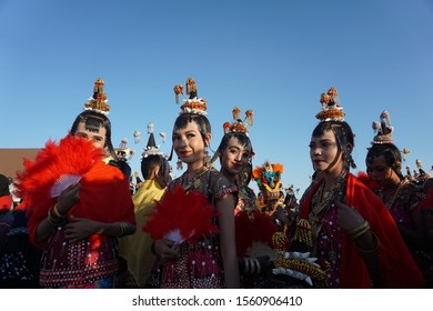 Wakatobi, Southeast Sulawesi / Indonesia - November 10, 2019: Lariangi dancers at the annual Wakatobi Wave 2019 cultural carnival
