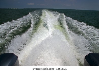 The Wake Of A Speedboat And The North End Of Captiva Island