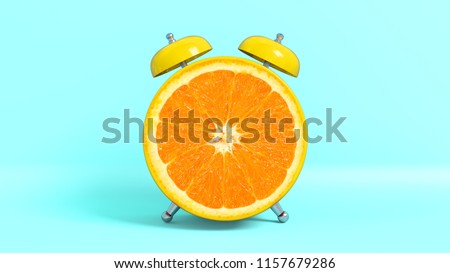Wake up vintage morning shaped orange. Concept illustrating that it is time to take vitamins. 3D rendering.