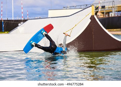 Wakeboarder Crash In Park After Trick. Sport Fail.