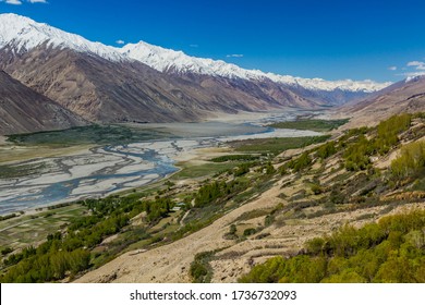 Wakhan Valley With Panj River Between Tajikistan And Afghanistan