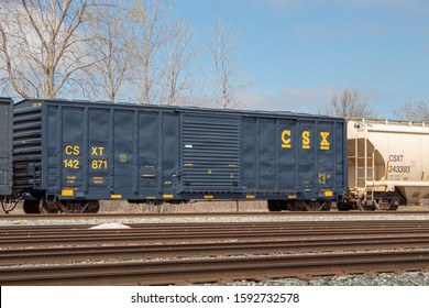 Walbridge, Ohio / USA - April 21, 2019: CSX Transportation Freight Train Car On Railway.