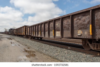 Walbridge, Ohio / USA - April 21, 2019: CSX Transportation Open Cargo  Train On Railway.