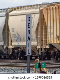 Walbridge, Ohio / USA - April 21, 2019: A Derail Sign At The CSX Transportation Car Yard. 