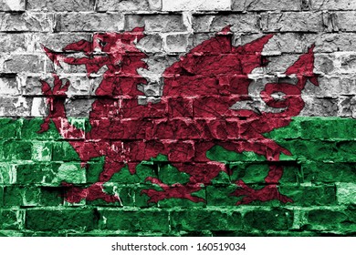 Wales Flag Painted On Brick Wall