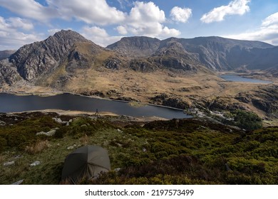 WALES, UK - 2022: Wild Camping Tent In The Ogwen Valley Of Wales UK