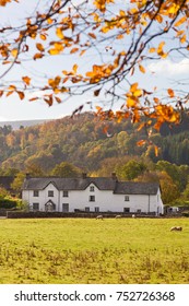 Wales, UK, October 27, 2017. A Country House In Autumn At Tretower, Powys, Brecon Beacons.