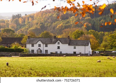 Wales, UK, October 27, 2017. A Country House In Autumn At Tretower, Powys, Brecon Beacons.