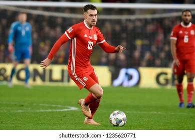 Wales V Denmark, Uefa Nations League, Cardiff City Stadium, 16/11/18: Aaron Ramsey Of Wales Tries To Break Up Play