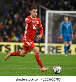 Wales V Denmark, Uefa Nations League, Cardiff City Stadium, 16/11/18: Aaron Ramsey Of Wales Tries To Break Up Play