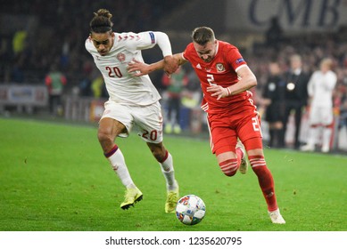 Wales V Denmark, Uefa Nations League, Cardiff City Stadium, 16/11/18: Chris Gunter Attacks Against Yussuf Poulsen