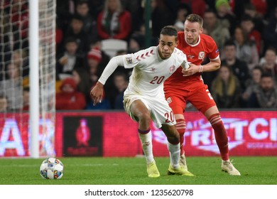 Wales V Denmark, Uefa Nations League, Cardiff City Stadium, 16/11/18: Chris Gunter Defends Against Yussuf Poulsen