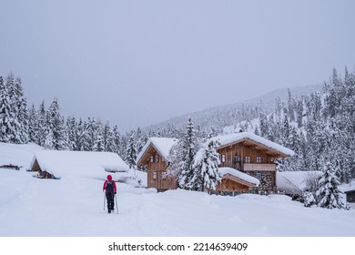 Walk In The Dolomites With Snowshoes During A Snow Storm