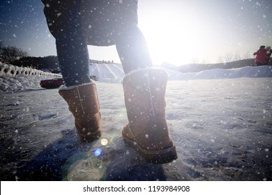 A Walk On Snow Floor With Sunlight