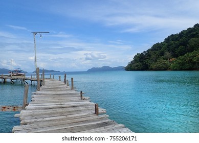 Walk Way On The Sea To Pier, Koh Wai, Thailand. 