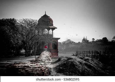 Walking alone on explored path towards destination