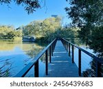 A walking bridge in Bicentennial Park in Sydney Olympic Park, Australia.