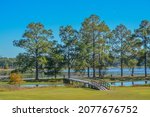 The Walking Bridge to the island on Reed Bingham Lake in Adel, Colquitt County, Georgia 