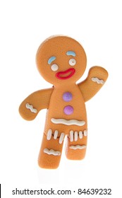 Walking Ginger Bread Man For Christmas On White Background