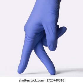 Walking hand doctor glove concept isolated on white background.