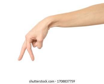 Walking Hand. Woman Hand With French Manicure Gesturing Isolated On White Background. Part Of Series