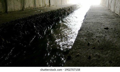 Walking Inside Underground Storm Water System Tunnel