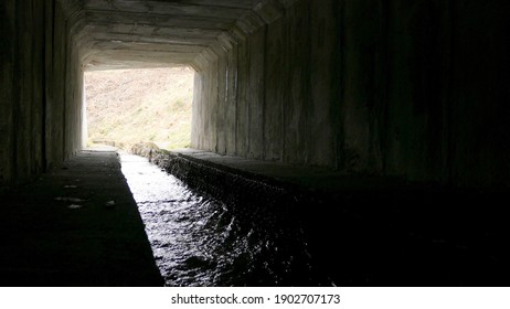 Walking Inside Underground Storm Water System Tunnel